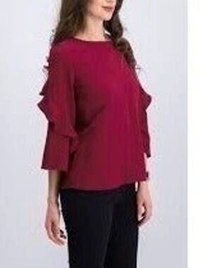 NWOT Alfani Red Bell Sleeve Ruffled Blouse-